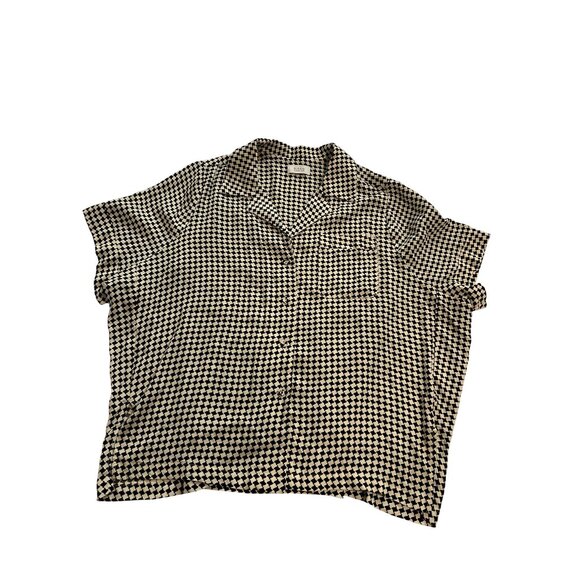 DISSH Button Front Top in Cream Black Diamond Pattern - Picture 1 of 3